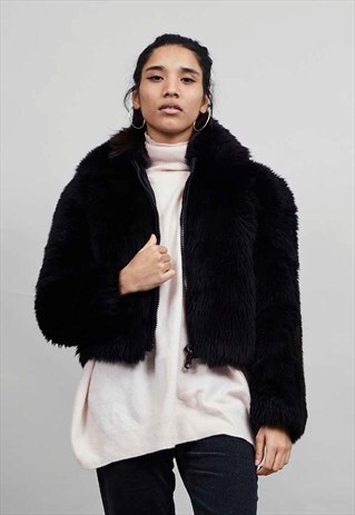 VINTAGE 60'S BLACK SHEEPSKIN BOMBER JACKET