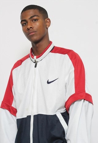 VINTAGE NIKE LOGO TRACK JACKET WHITE RED BLACK