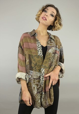 VINTAGE 80S 90S OVERSIZED LONG SLEEVE PATTERNED SHIRT