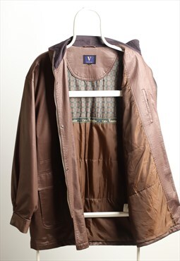 Carlo Valentino Vintage Leather effect Longline Jacket Brown