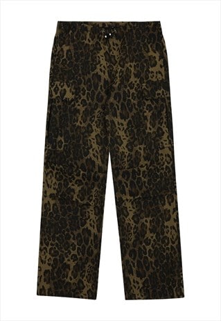 Leopard cargo jeans animal print combat trousers denim brown