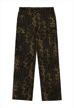 Leopard cargo jeans animal print combat trousers denim brown