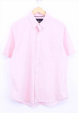 Vintage Ralph Lauren Stripe Shirt Pink White Short Sleeve 
