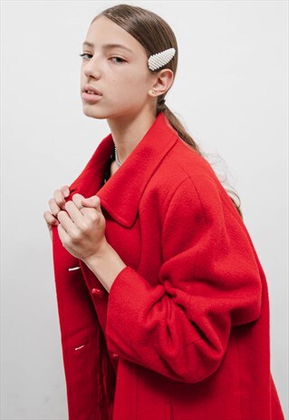 VINTAGE 70S RED STEINBOCK BOXY SHORT WOOL COAT WOMEN L
