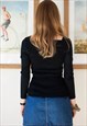 BLACK LONG SLEEVE SQUARE COLLAR BLOUSE