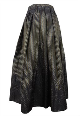 Vintage 80s Maxi Skirt Mod Metallic Black Green High Waisted