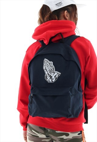 BLUE BACKPACK WITH WOVEN PATCH