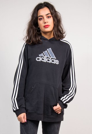 VINTAGE 90'S ADIDAS BLACK HOODIE SWEATSHIRT