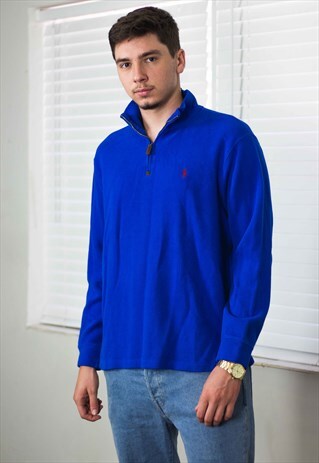 VINTAGE POLO RALPH LAUREN 1/4 ZIP JUMPER SWEATSHIRT L 18.7
