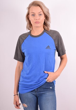 ADIDAS WOMENS VINTAGE T-SHIRT TOP MEDIUM BLUE 90S
