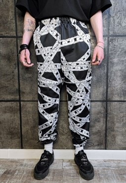 Chain print joggers detachable handmade shorts punk pants