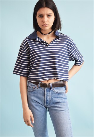90'S OVERSIZED NAUTICAL T-SHIRT TEE DISTRESSED CROP TOP