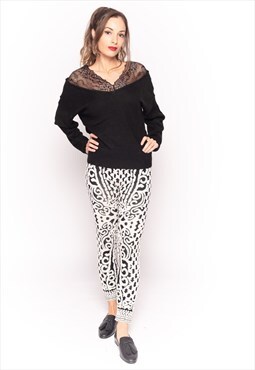 Low Rise Leggings in Black and White Baroque Print