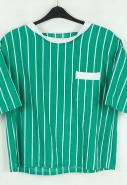Pinstriped Green T-shirt Top Blouse Streetwear Y2K Baseball