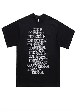 Bible t-shirt devil print tee god slogan punk top in black 