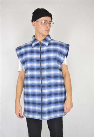 VINTAGE BLUE CHECKERED RAVE GILET