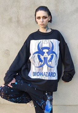 Biohazard raver sweatshirt Utility oversized raw finish top 