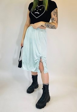 Vintage 90s Gorgeous Pastel Blue Mesh Lace midi Slip Skirt