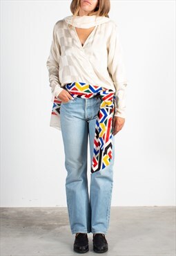 Women's Andrea Odicini Off White Square Colorful Tribal Dres
