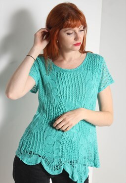 Vintage 80's Crochet Blouse Top Green