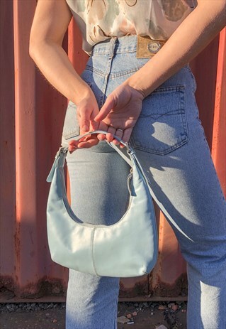 VINTAGE Y2K BABY BLUE LEATHER SHOULDER BAG