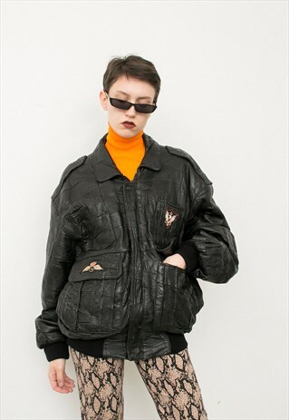 VINTAGE PATCHWORK LEATHER JACKET BLACK JACKET GRUNGE ROCKER
