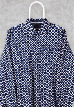 Joe Browns Patterned Shirt Long Sleeve Geometric Blue Medium