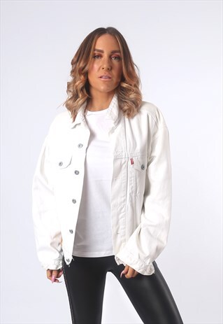 WHITE DENIM JACKET VINTAGE UK 16 (EAC)