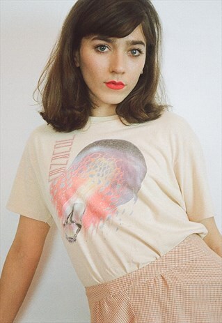 1980S VINTAGE BEIGE JOURNEY BAND T-SHIRT TOP - FESTIVAL