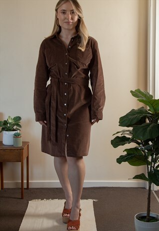 BROWN CORDUROY MIDI DRESS