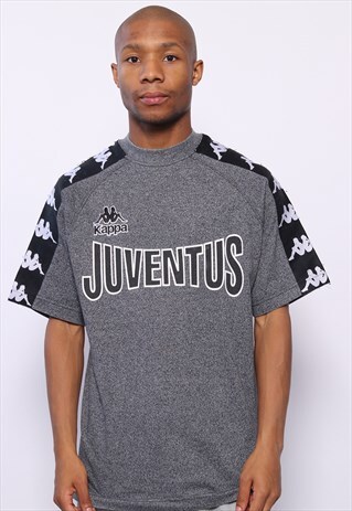 VINTAGE KAPPA JUVENTUS TAPE LOGO SPELLOUT T-SHIRT GREY