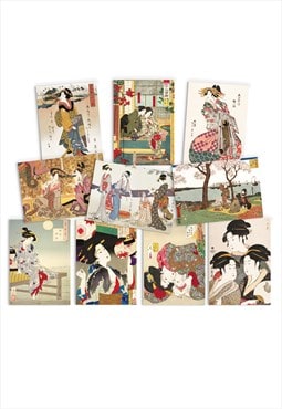 Japanese Aesthetic Ukiyo-e Art Postcards Set of 10 Maiko