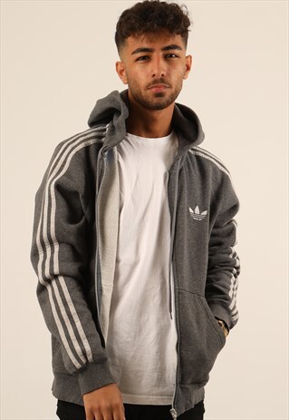 VINTAGE ADIDAS EMBROIDERED LOGO ZIPPED HOODIE