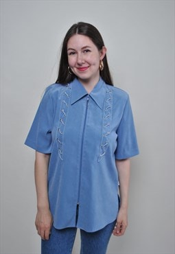 Vintage zipped up shirt, minimalist lace blouse