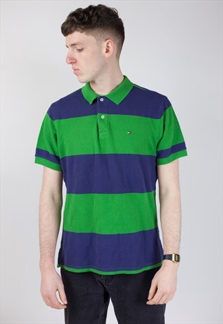 VINTAGE TOMMY HILFIGER GREEN AND NAVY POLO SHIRT