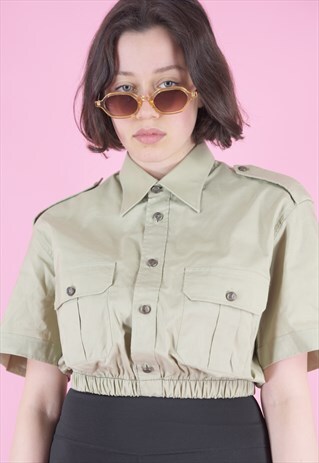 VINTAGE REWORKED CROP SHORT SLEEVE SHIRT IN BEIGE