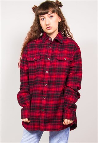 VINTAGE 90'S RED CHECKED OVERSIZED FLANNEL SHIRT