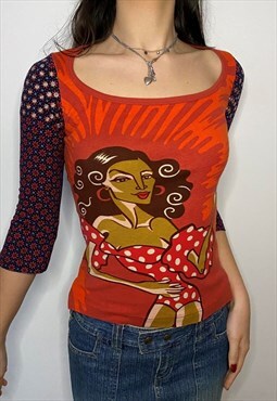 Y2K Custo Barcelona Latina Woman Print Shirt