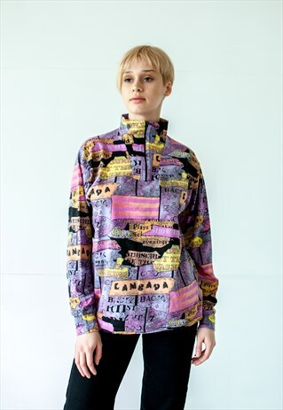 VINTAGE RETRO PURPLE BLUE HALF ZIP JUMPER