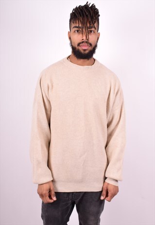 BENETTON MENS VINTAGE JUMPER SWEATER XL BEIGE 90'S