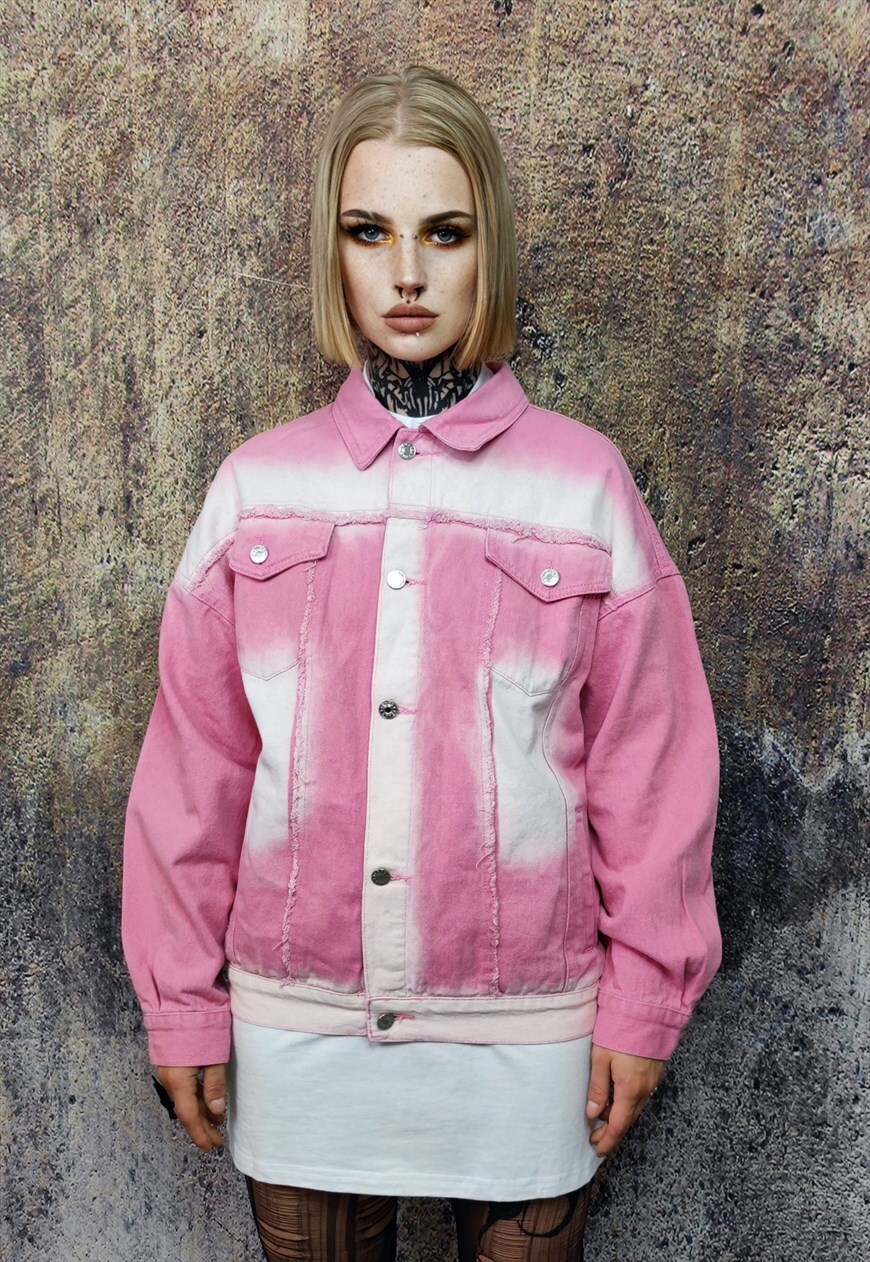 Pink denim jacket ripped cheap