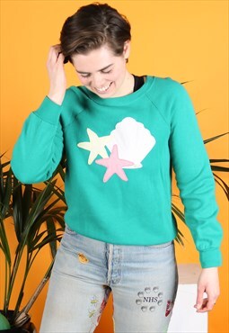 Vintage Sweater in Turquoise with Star Fish and Shell