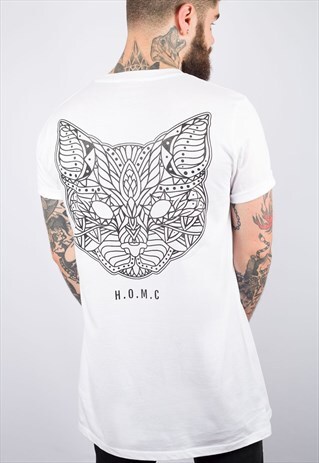 CAT MANDALA WHITE LONGLINE T-SHIRT