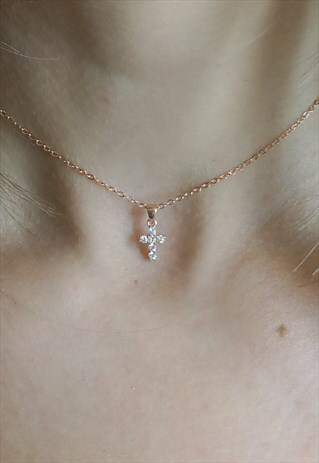 REAL ROSE GOLD PLATED MINI CROSS SHORT PENDANT