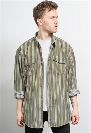 VINTAGE CORDUROY CORD STRIPED SHIRT