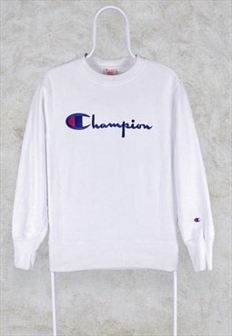 Vintage White Champion Reverse Weave Sweatshirt Small