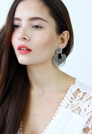 SILVER BOHO DROP DANGLE EARRINGS