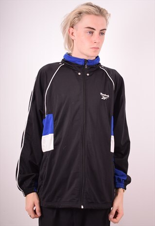 REEBOK MENS VINTAGE TRACKSUIT TOP JACKET MEDIUM BLACK 90S