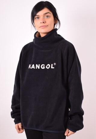 KANGOL WOMENS VINTAGE FLEECE JUMPER LARGE BLACK 90S
