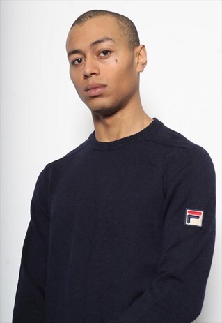 VINTAGE FILA KNIT JUMPER NAVY BLUE